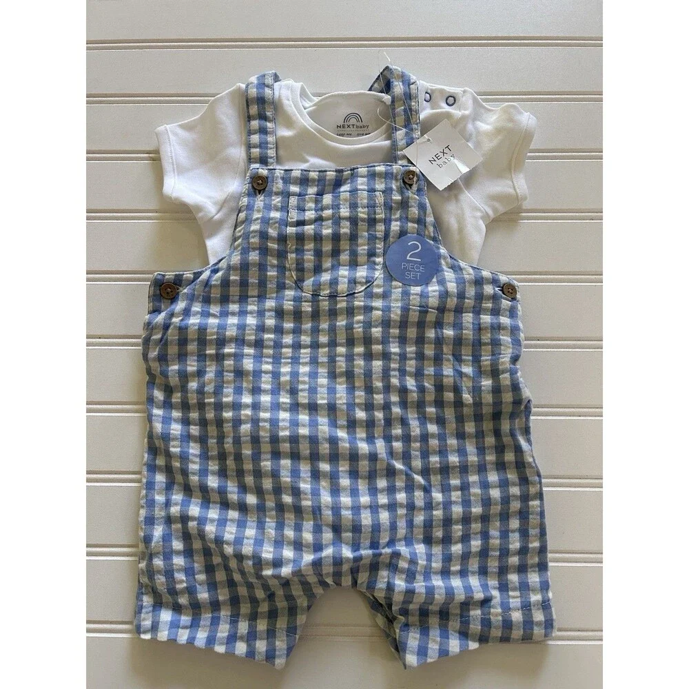 Next Baby Boy Blue Gingham Romper & Bodysuit Set 3-6 Months NWT Boutique